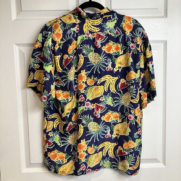 Vintage 90s 100% Silk Colorful Fruit Print Button Down Shirt Women’s Size L - Picture 2 of 11